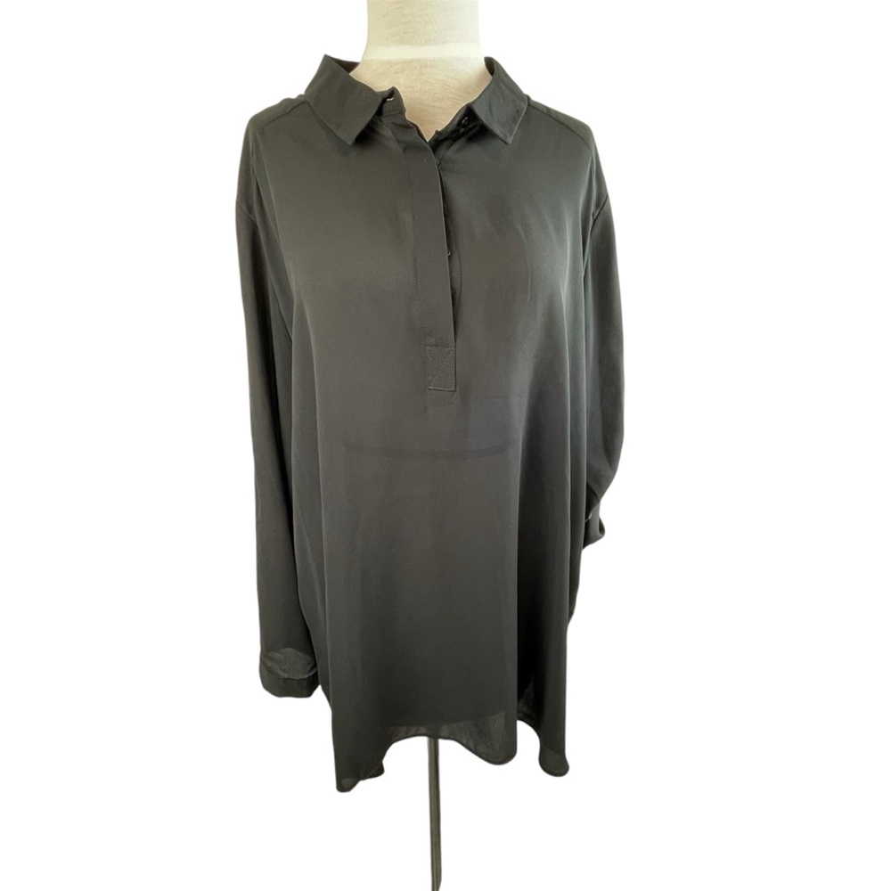 Simply Emma Blouse tunic women Plus Size 2X  Roll Tab Sleeve Black V-Neck New